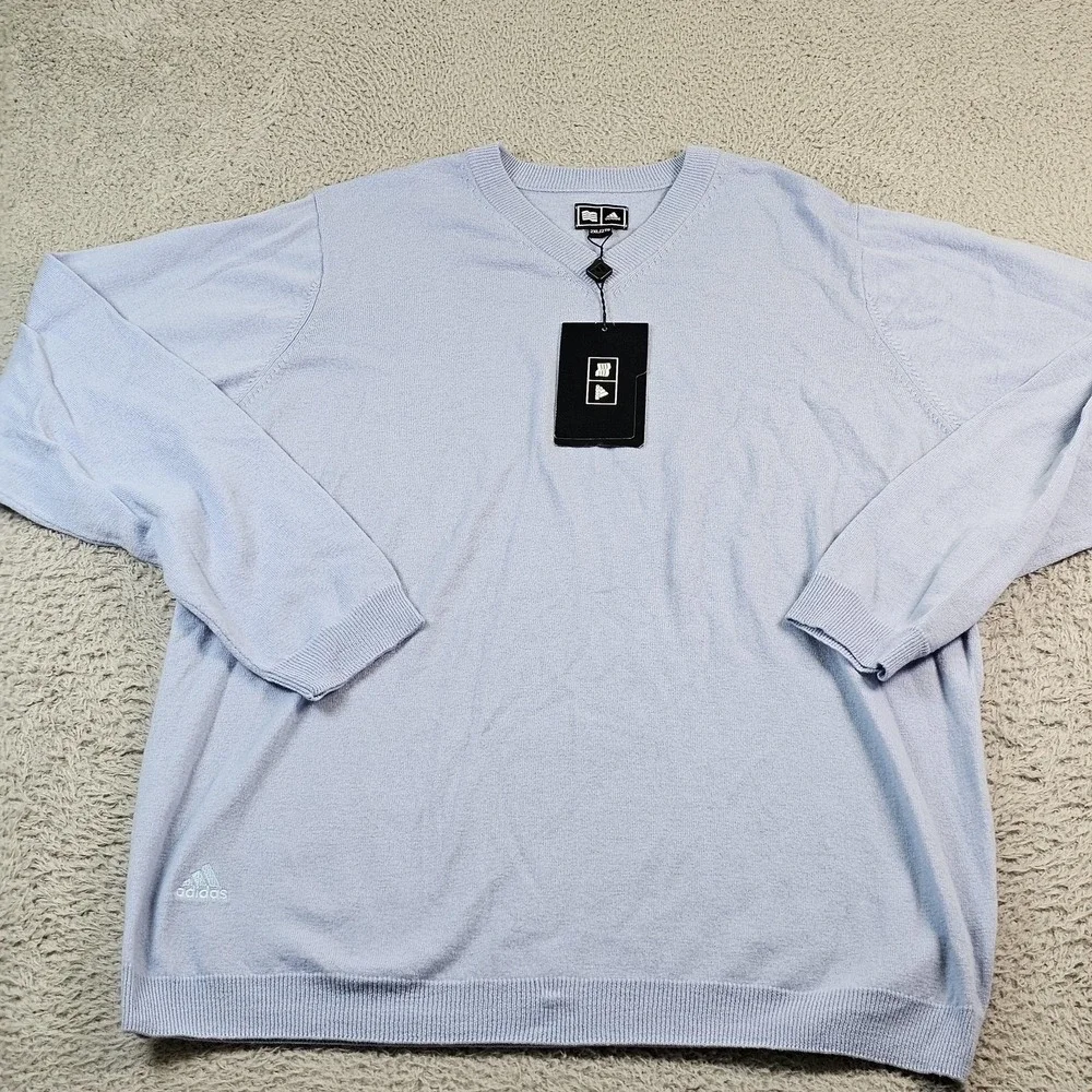 Adidas Sweater Mens 2XL Blue 100% Wool V Neck Golf Pullover Knit‎ Freeze